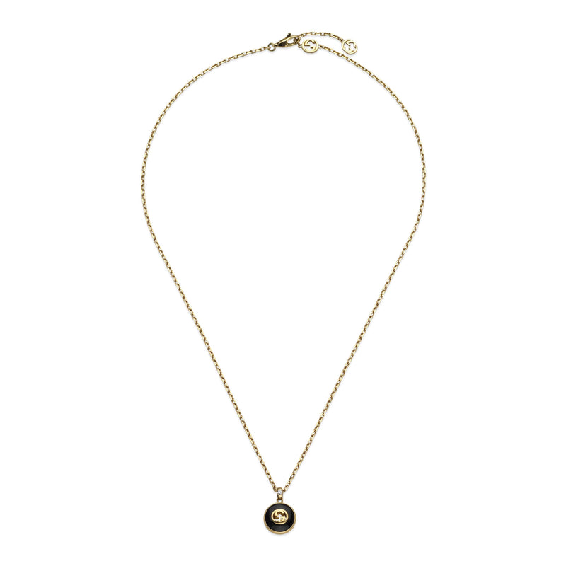 Gucci Interlocking 18ct Yellow Gold Diamond and Black Onyx Necklace