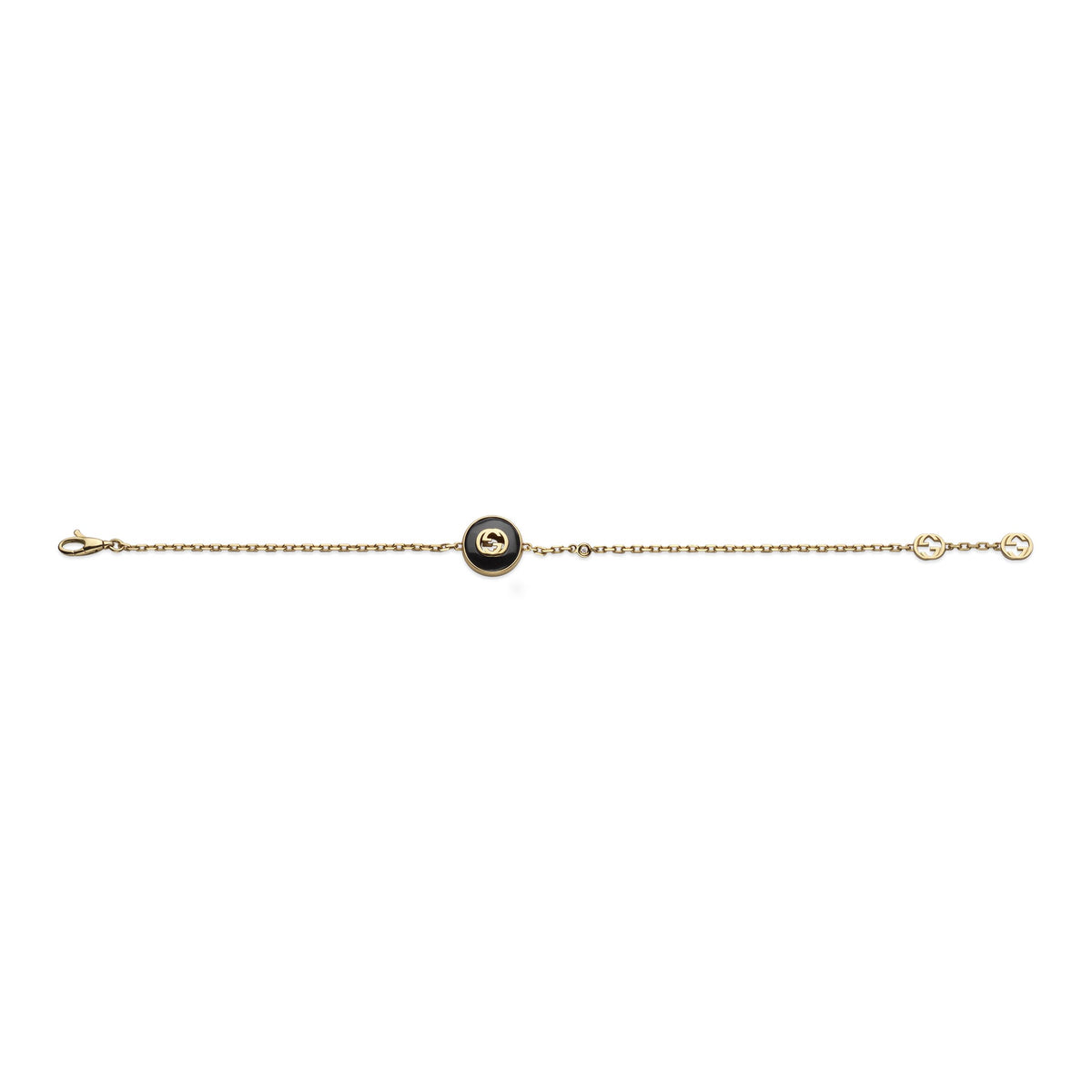 Gucci Interlocking 18ct Yellow Gold Diamond and Black Onyx Bracelet