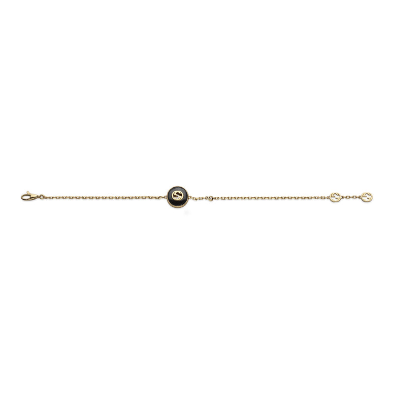 Gucci Interlocking 18ct Yellow Gold Diamond and Black Onyx Bracelet