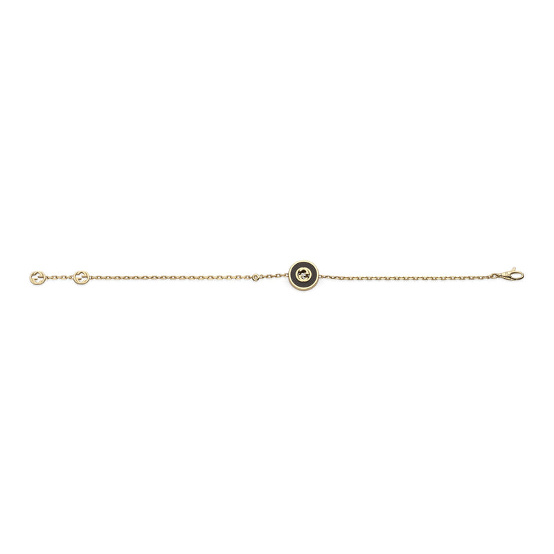 Gucci Interlocking 18ct Yellow Gold Diamond and Black Onyx Bracelet