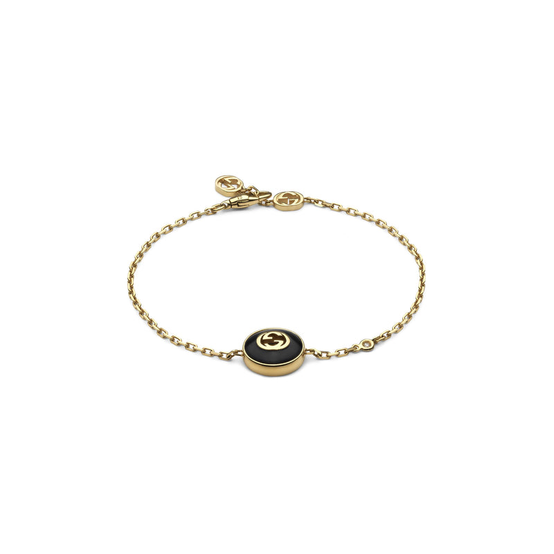 Gucci Interlocking 18ct Yellow Gold Diamond and Black Onyx Bracelet
