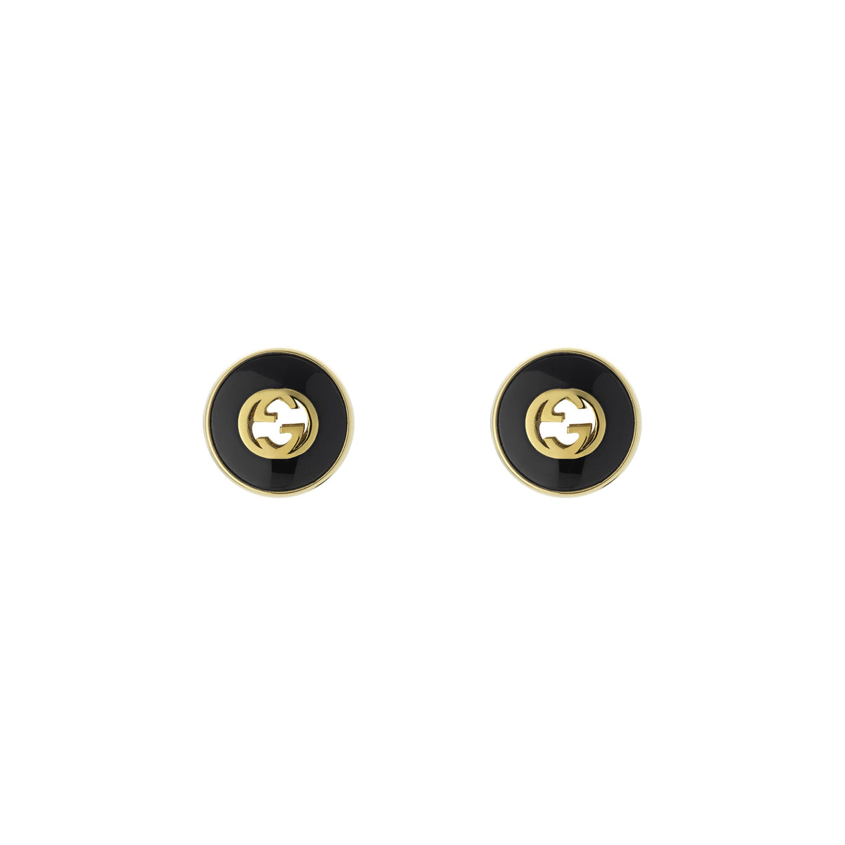 Gucci Interlocking 18ct Yellow Gold Black Onyx Earrings
