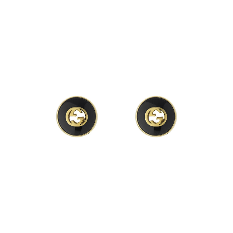Gucci Interlocking 18ct Yellow Gold Black Onyx Earrings