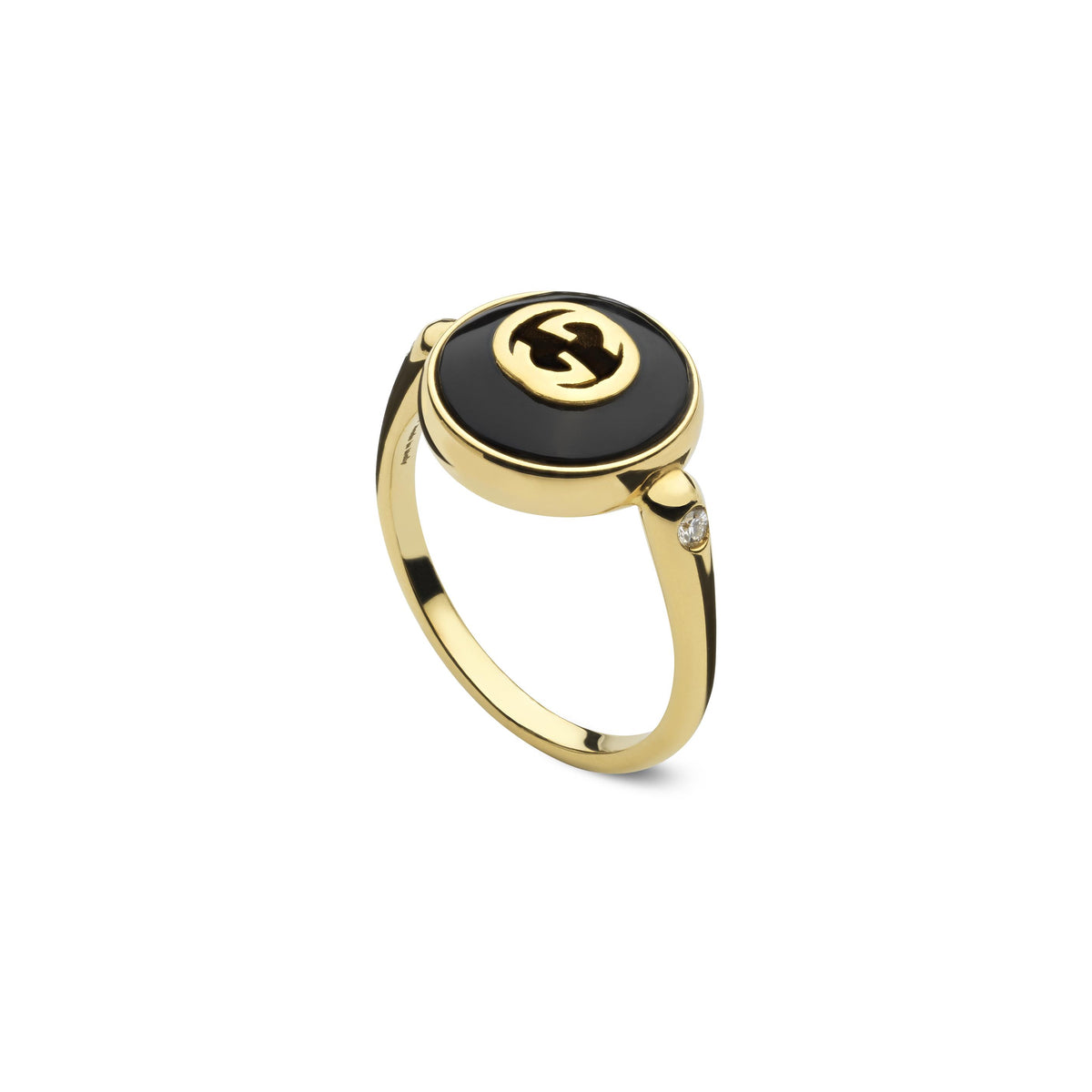 Gucci Interlocking 18ct Yellow Gold Black Onyx Ring