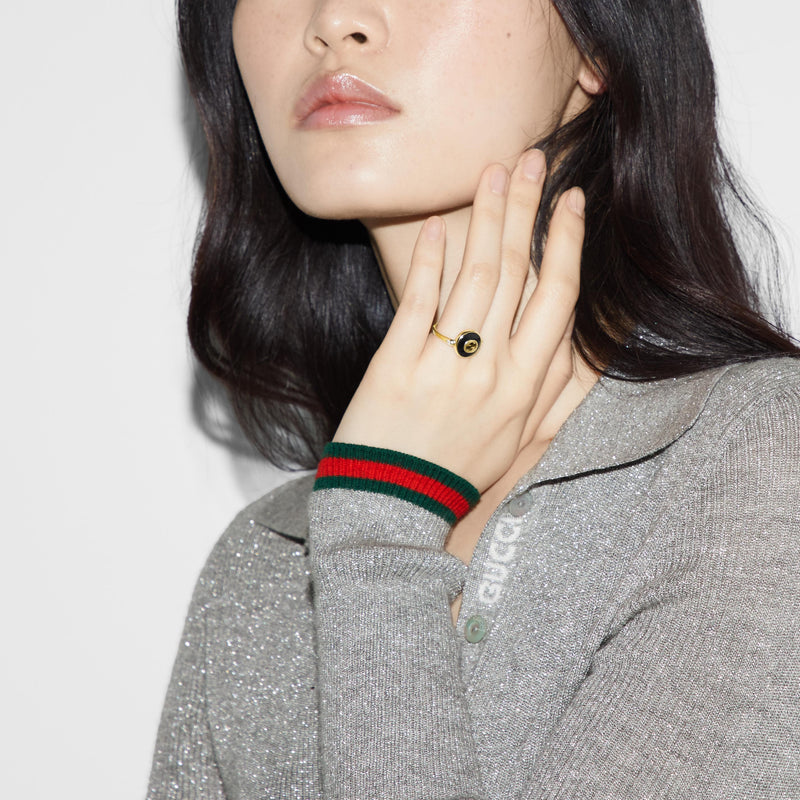 Gucci Interlocking 18ct Yellow Gold Black Onyx Ring