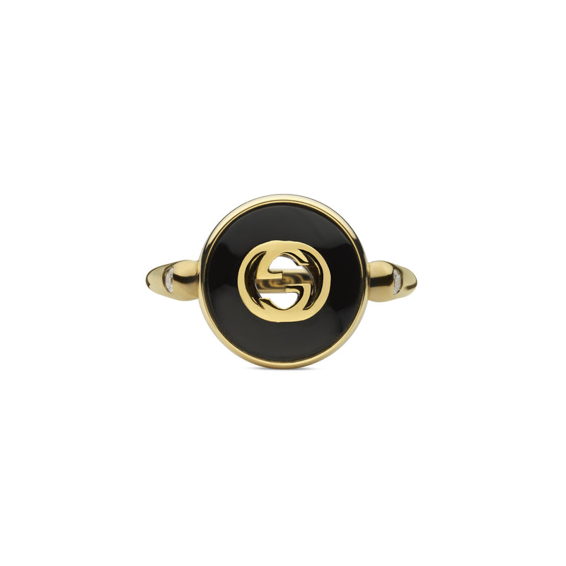 Gucci Interlocking 18ct Yellow Gold Black Onyx Ring
