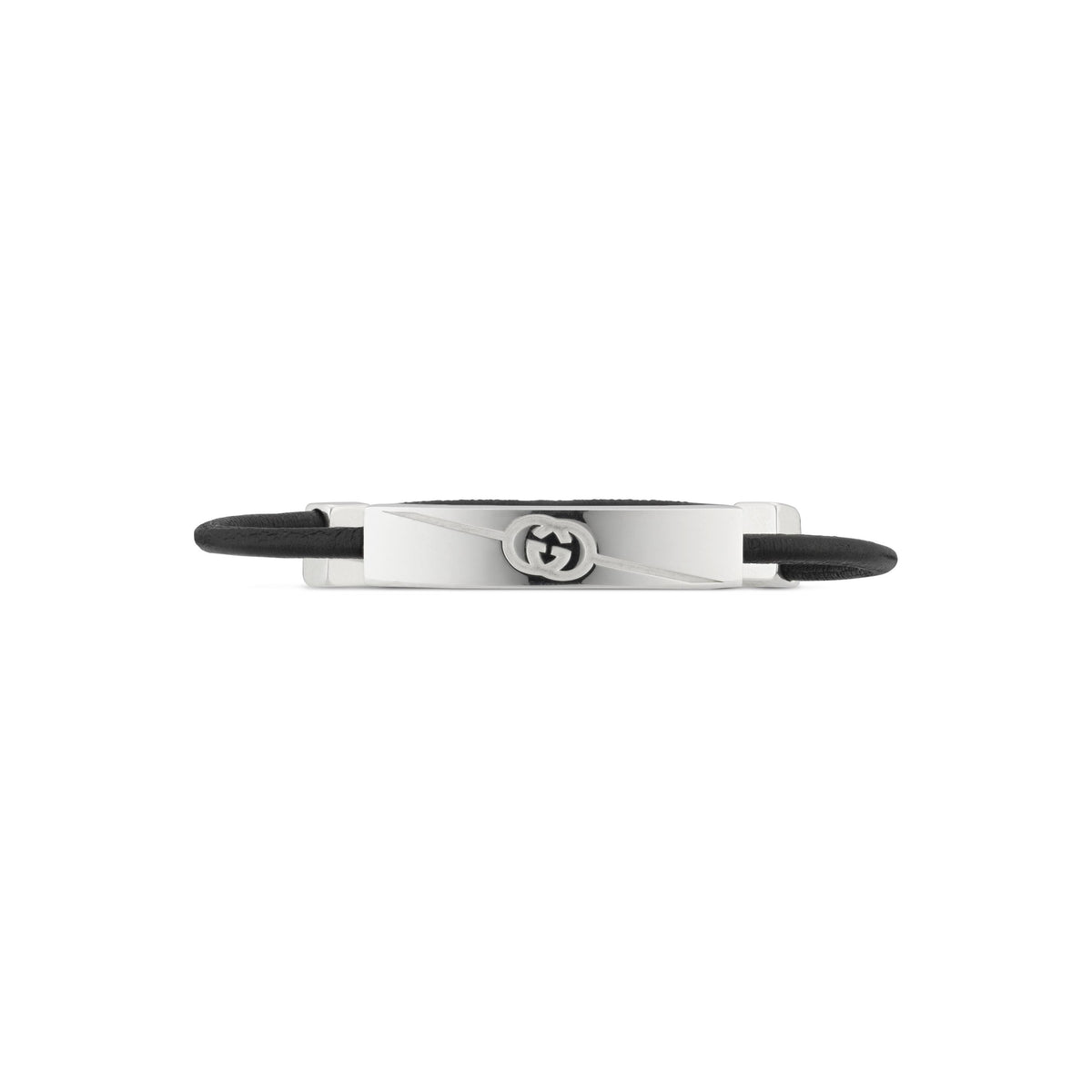 Gucci Interlocking G Sterling Silver Diagonal Leather Bracelet