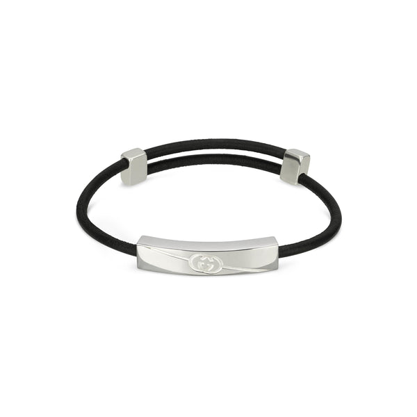 Gucci Interlocking G Sterling Silver Diagonal Leather Bracelet