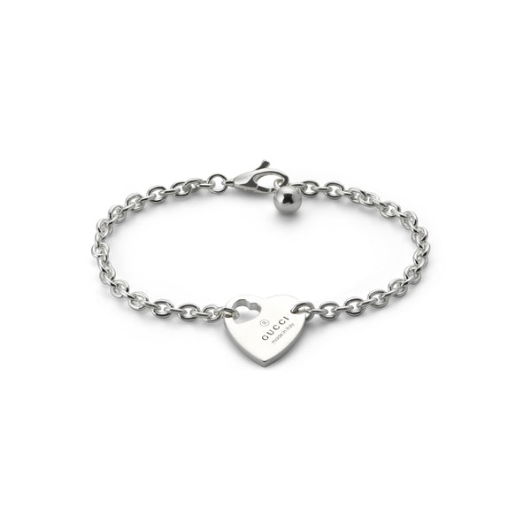 Gucci Trademark Sterling Silver Heart Chain Bracelet