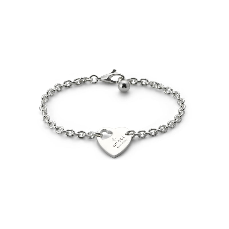 Gucci Trademark Sterling Silver Heart Chain Bracelet