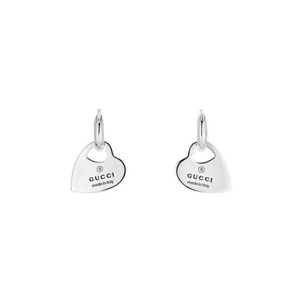 Gucci Trademark Sterling Silver Hoop Heart Earrings