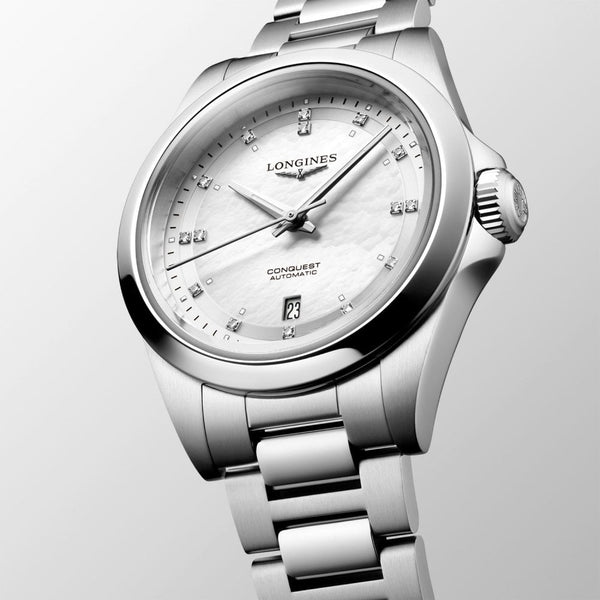 Longines Conquest Automatic Mother of Pearl Diamond Dial 30mm Watch L3.320.4.87.6