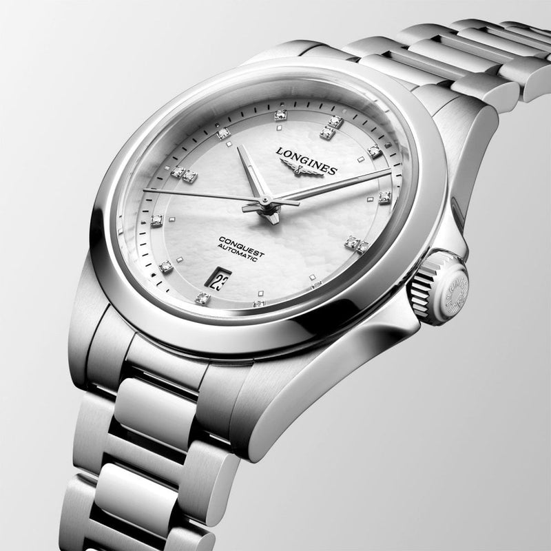 Longines Conquest Automatic Mother of Pearl Diamond Dial 30mm Watch L3.320.4.87.6