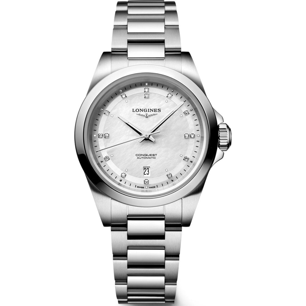 Longines Conquest Automatic Mother of Pearl Diamond Dial 30mm Watch L3.320.4.87.6