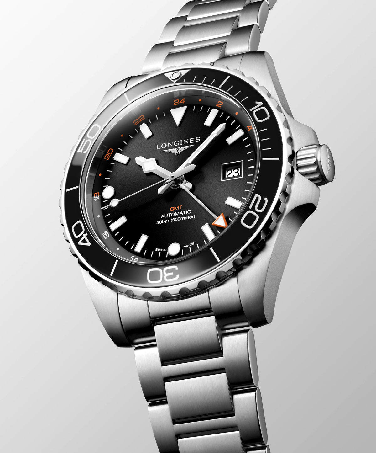 Longines HydroConquest Automatic Black GMT 41mm Watch L3.890.4.56.6