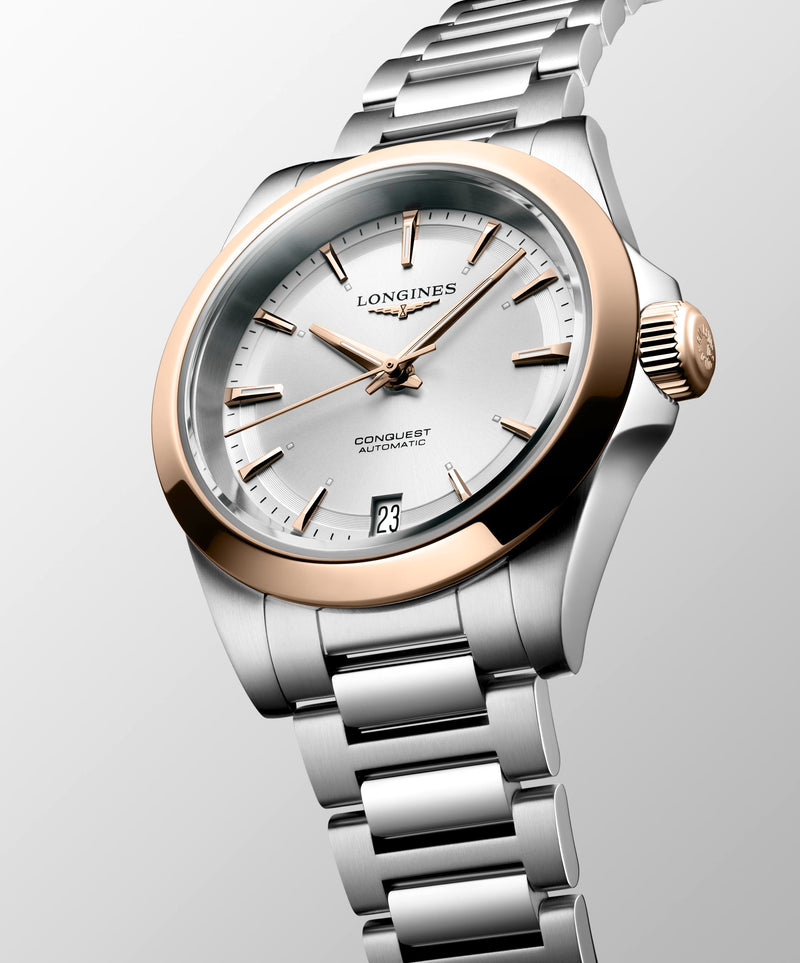Longines Conquest Automatic Silver Dial & Rose Gold 34mm Watch