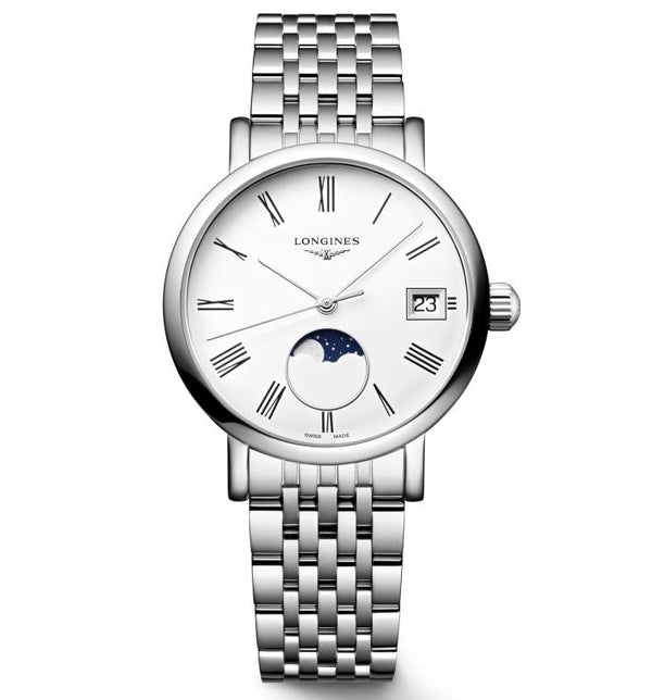 Longines Elegant Moonphase White Dial 30mm Watch L4.330.4.11.6
