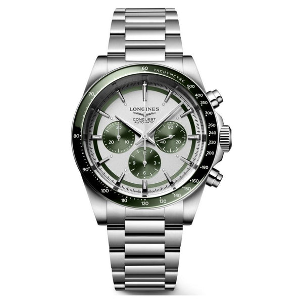 Longines Conquest Automatic Chronograph Silver & Green Dial 42mm Watch L3.835.4.02.6