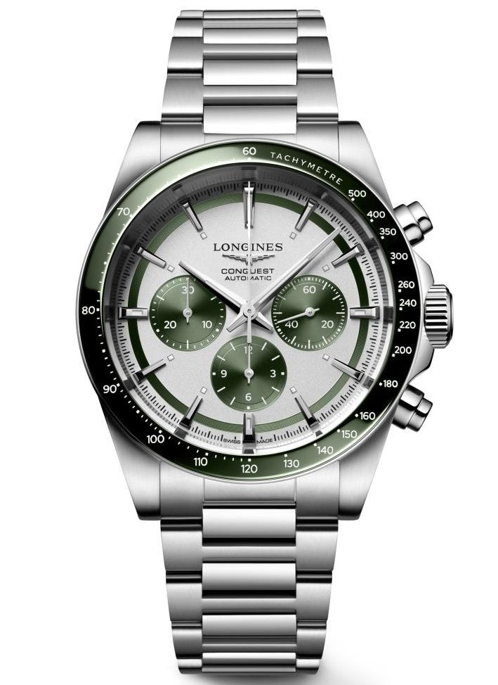 Longines Conquest Automatic Chronograph Silver & Green Dial 42mm Watch L3.835.4.02.6