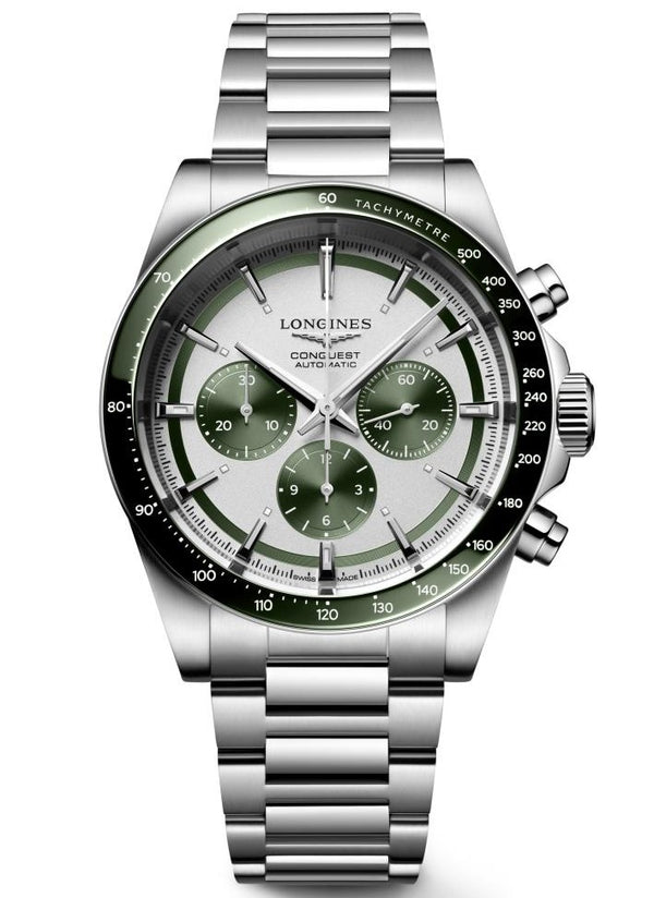 Longines Conquest Automatic Chronograph Silver & Green Dial 42mm Watch L3.835.4.02.6
