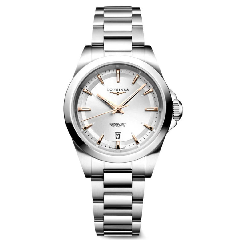 Longines Conquest Automatic Silver & Rose Dial 30mm Watch L3.320.4.72.6