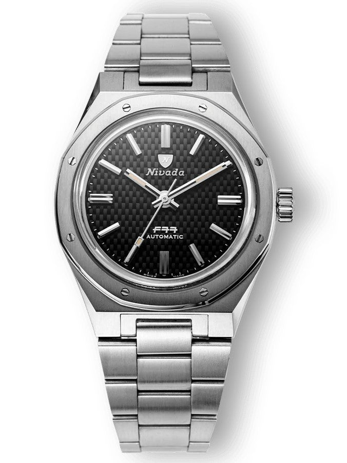 Nivada Grenchen F77 Black No Date 37mm Watch 68000A77