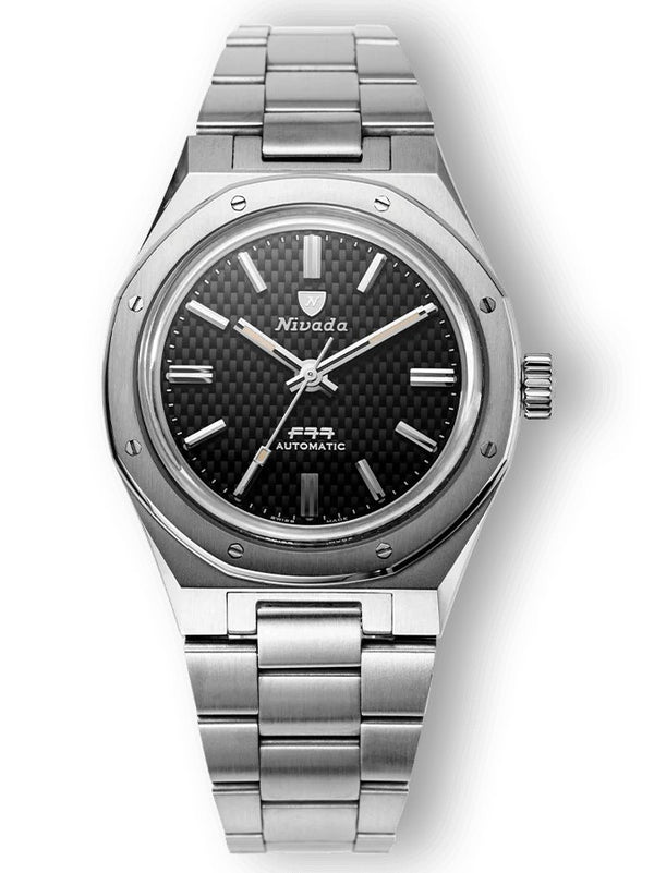 Nivada Grenchen F77 Black No Date 37mm Watch 68000A77