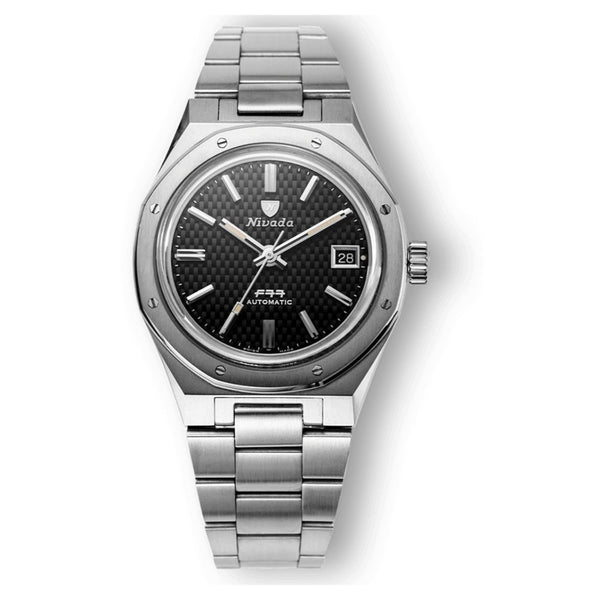 Nivada Grenchen F77 Black Date 37mm Watch 68002A77