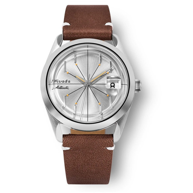 Nivada Grenchen Antartic Spider Brown Leather 38mm Watch 32023A02
