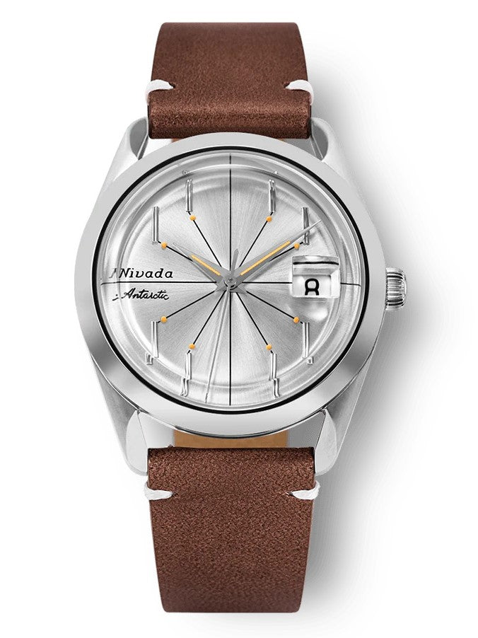 Nivada Grenchen Antartic Spider Brown Leather 38mm Watch 32023A02