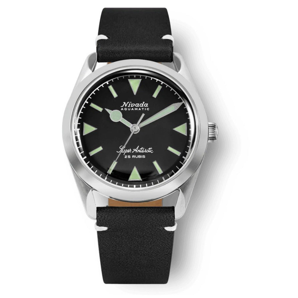 Nivada Grenchen Super Antartic Green Black Leather 38mm Watch 32026A15