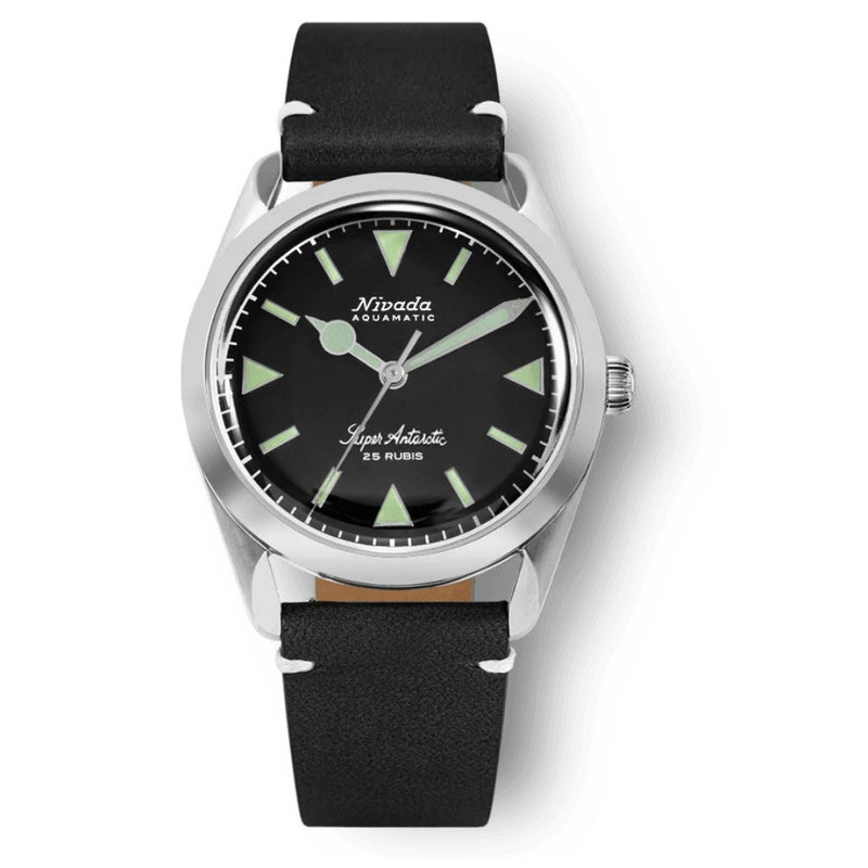 Nivada Grenchen Super Antartic Green Black Leather 38mm Watch 32026A15