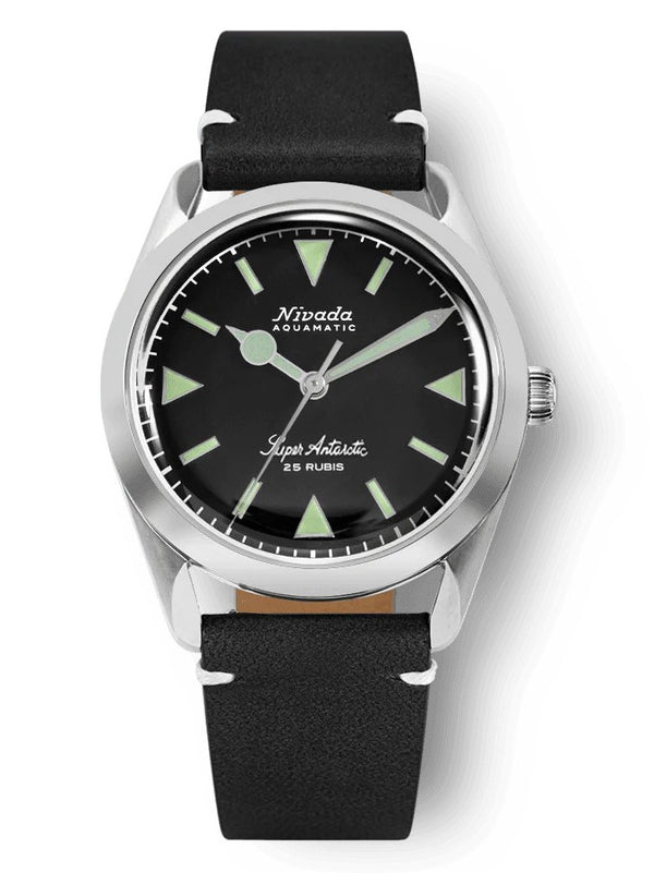 Nivada Grenchen Super Antartic Green Black Leather 38mm Watch 32026A15