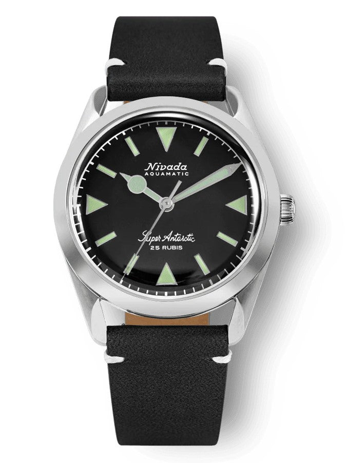 Nivada Grenchen Super Antartic Green Black Leather 38mm Watch 32026A15