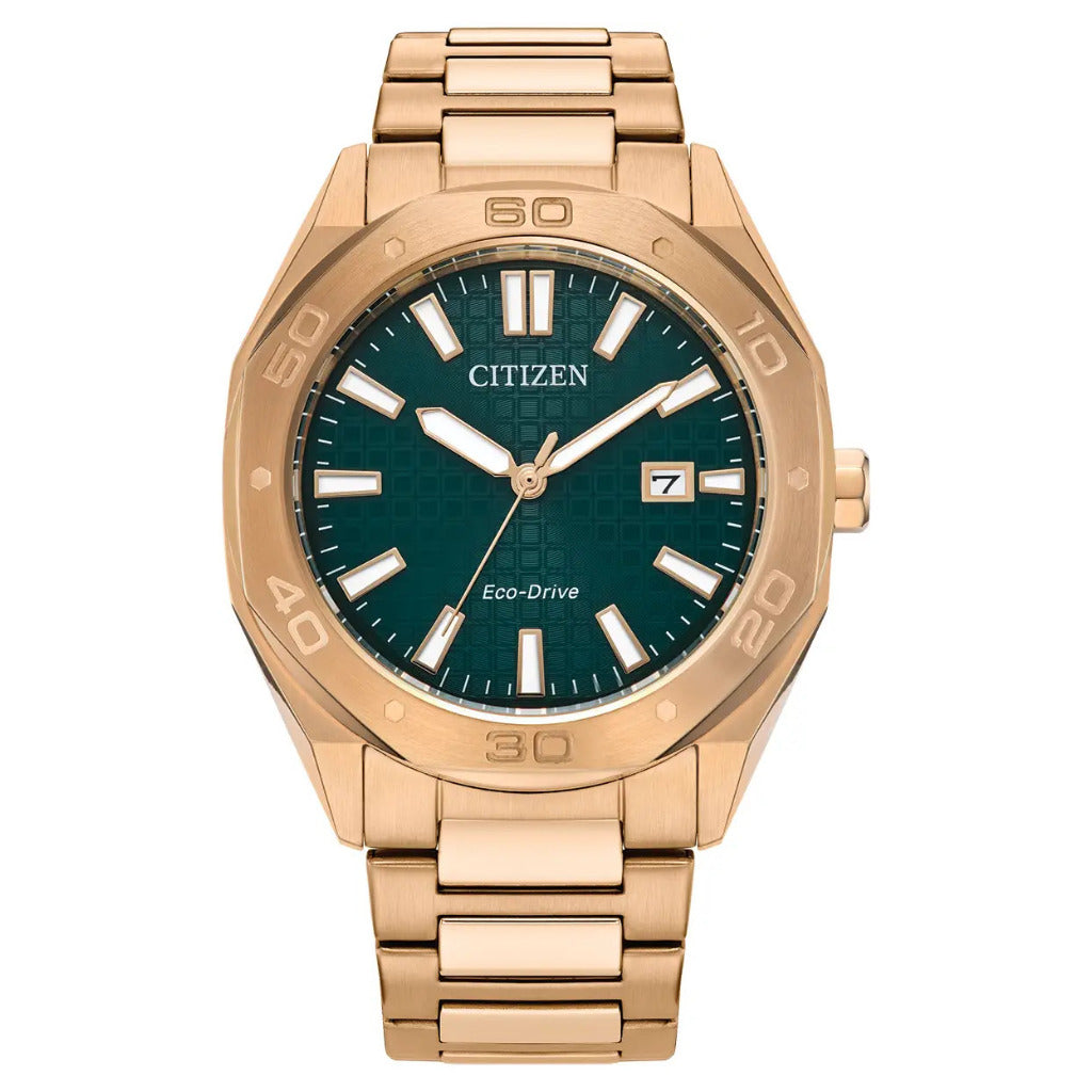 Citizen Eco-Drive Men's Sport Rose Gold Green 41mm Watch
