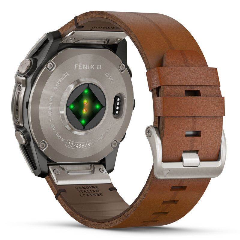 Garmin Fenix 8 - 51mm Sapphire AMOLED Titanium, Silicone & Chestnut Leather Strap 010-02905-40