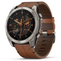 Garmin Fenix 8 - 51mm Sapphire AMOLED Titanium, Silicone & Chestnut Leather Strap 010-02905-40