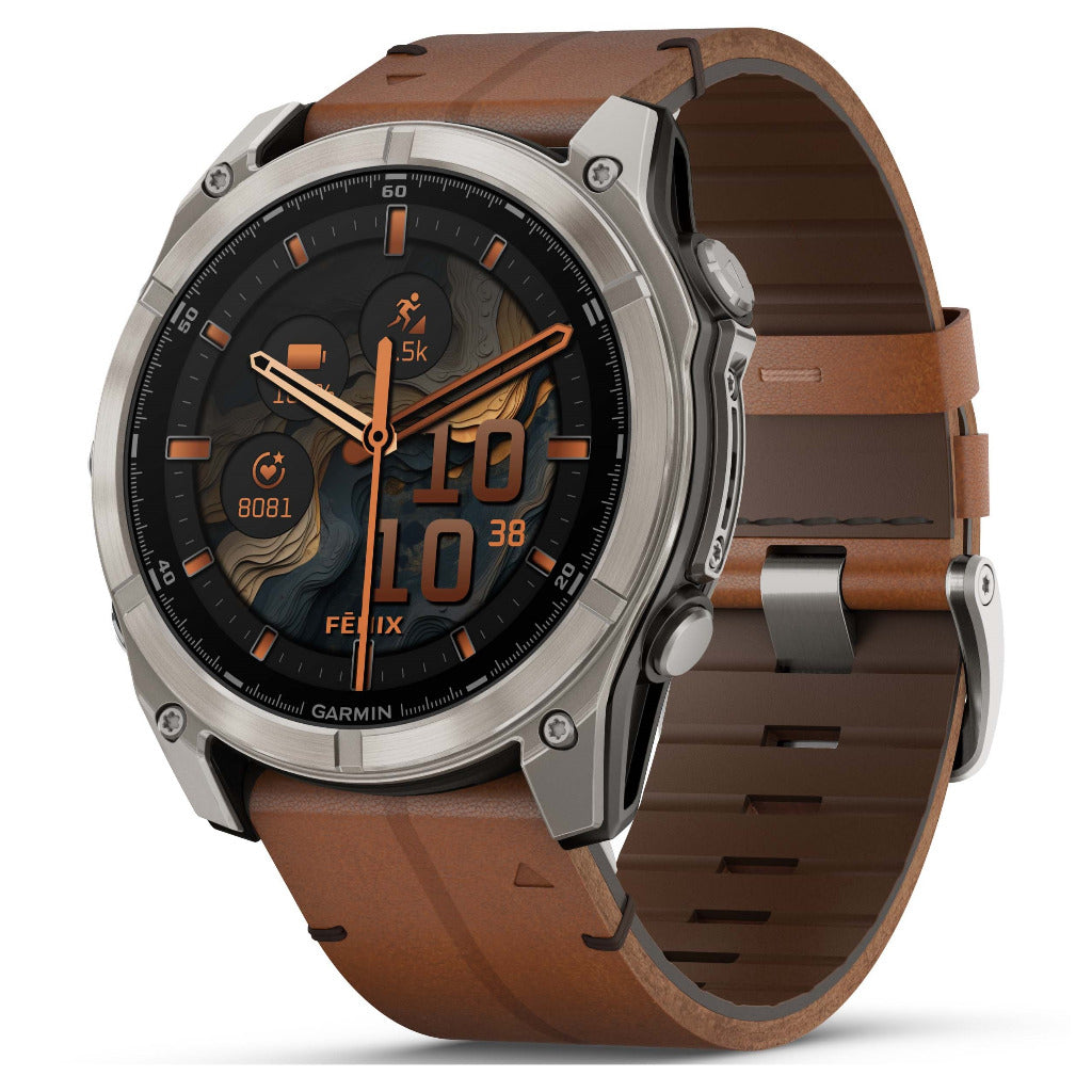 Garmin Fenix 8 - 51mm Sapphire AMOLED Titanium, Silicone & Chestnut Leather Strap 010-02905-40