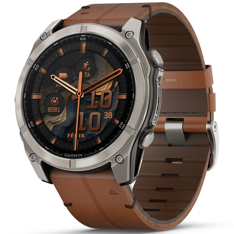 Garmin Fenix 8 - 51mm Sapphire AMOLED Titanium, Silicone & Chestnut Leather Strap 010-02905-40