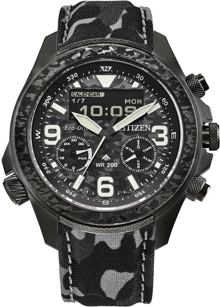 Citizen Eco-Drive Promaster Land Black Camouflage 44mm Watch Limited Edition JV1008-63E