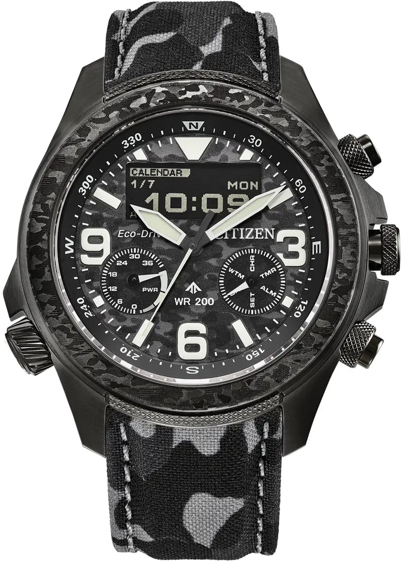 Citizen Eco-Drive Promaster Land Black Camouflage 44mm Watch Limited Edition JV1008-63E