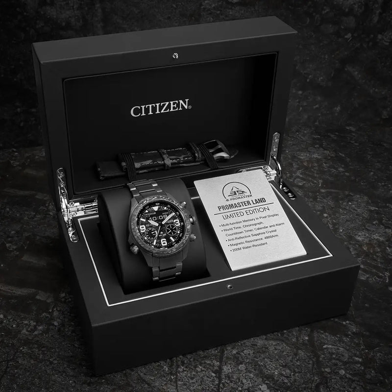 Citizen Eco-Drive Promaster Land Black Camouflage 44mm Watch Limited Edition JV1008-63E