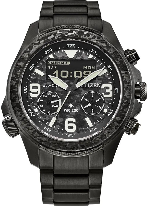 Citizen Eco-Drive Promaster Land Black Camouflage 44mm Watch Limited Edition JV1008-63E