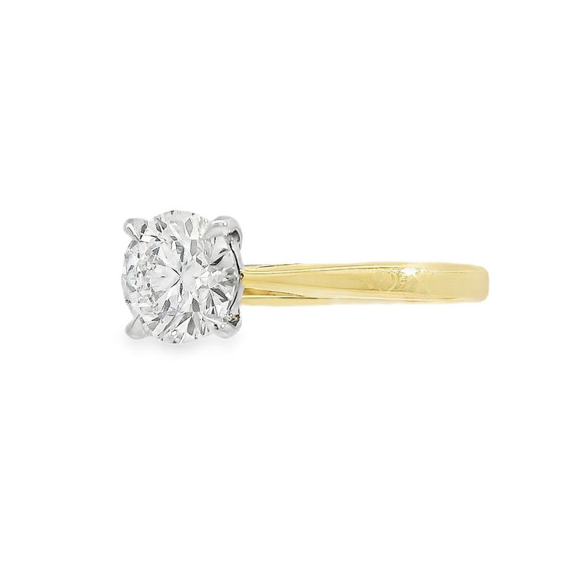 Round Brilliant Cut Single Stone 1.05ct Lab Grown Diamond, 18ct Yellow Gold And Platinum