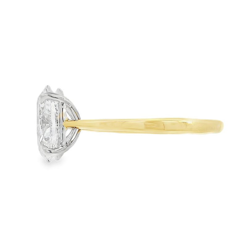 Oval Cut Single Stone 2.02ct Lab Grown Diamond, 18ct Yellow Gold and Platinum