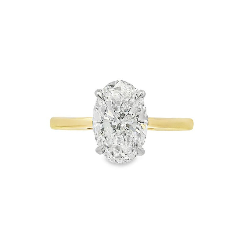 Oval Cut Single Stone 2.02ct Lab Grown Diamond, 18ct Yellow Gold and Platinum