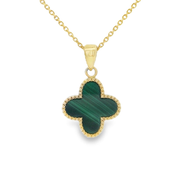 Malachite Clover 9ct Yellow Gold Pendant