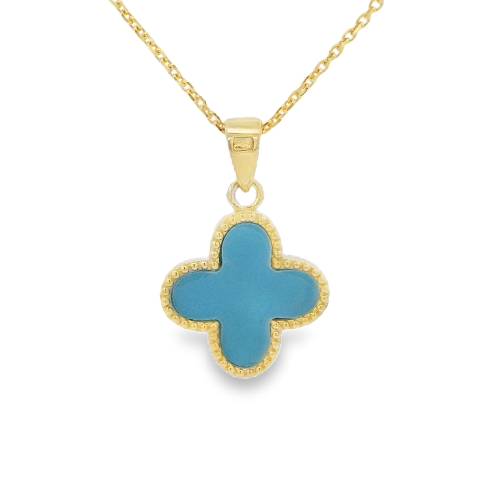 Turquoise Clover 9ct Yellow Gold Pendant