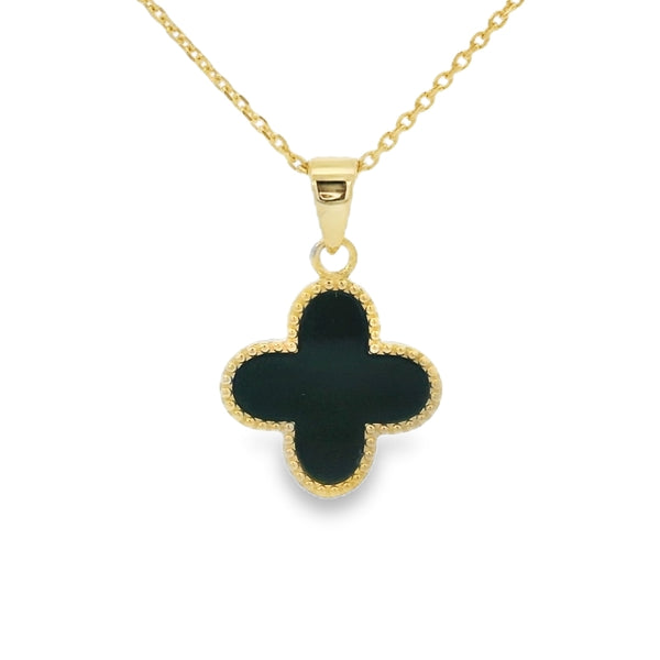 Onyx Clover 9ct Yellow Gold Pendant