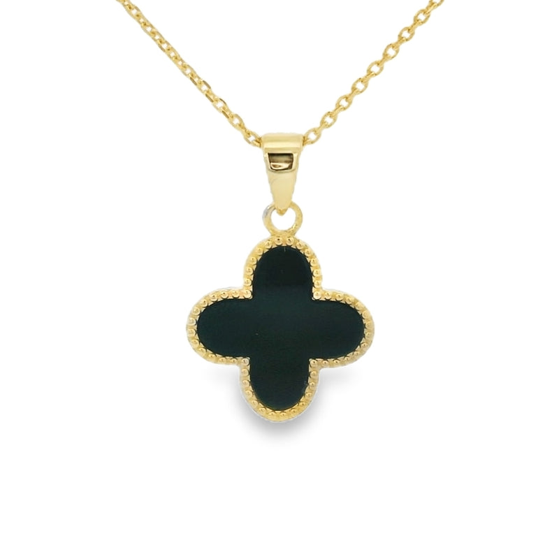 Onyx Clover 9ct Yellow Gold Pendant
